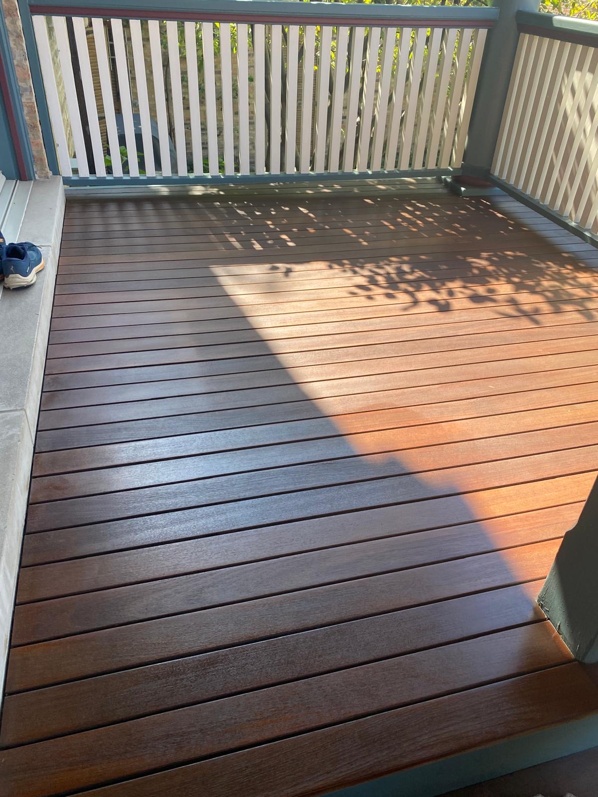 Large deck with rich brown stain
